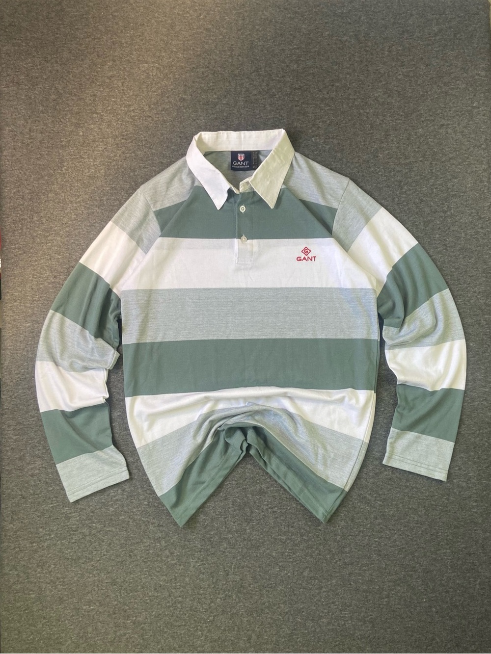 Gant Men's Long-Sleeve Rugby Polo in Sage Green and White